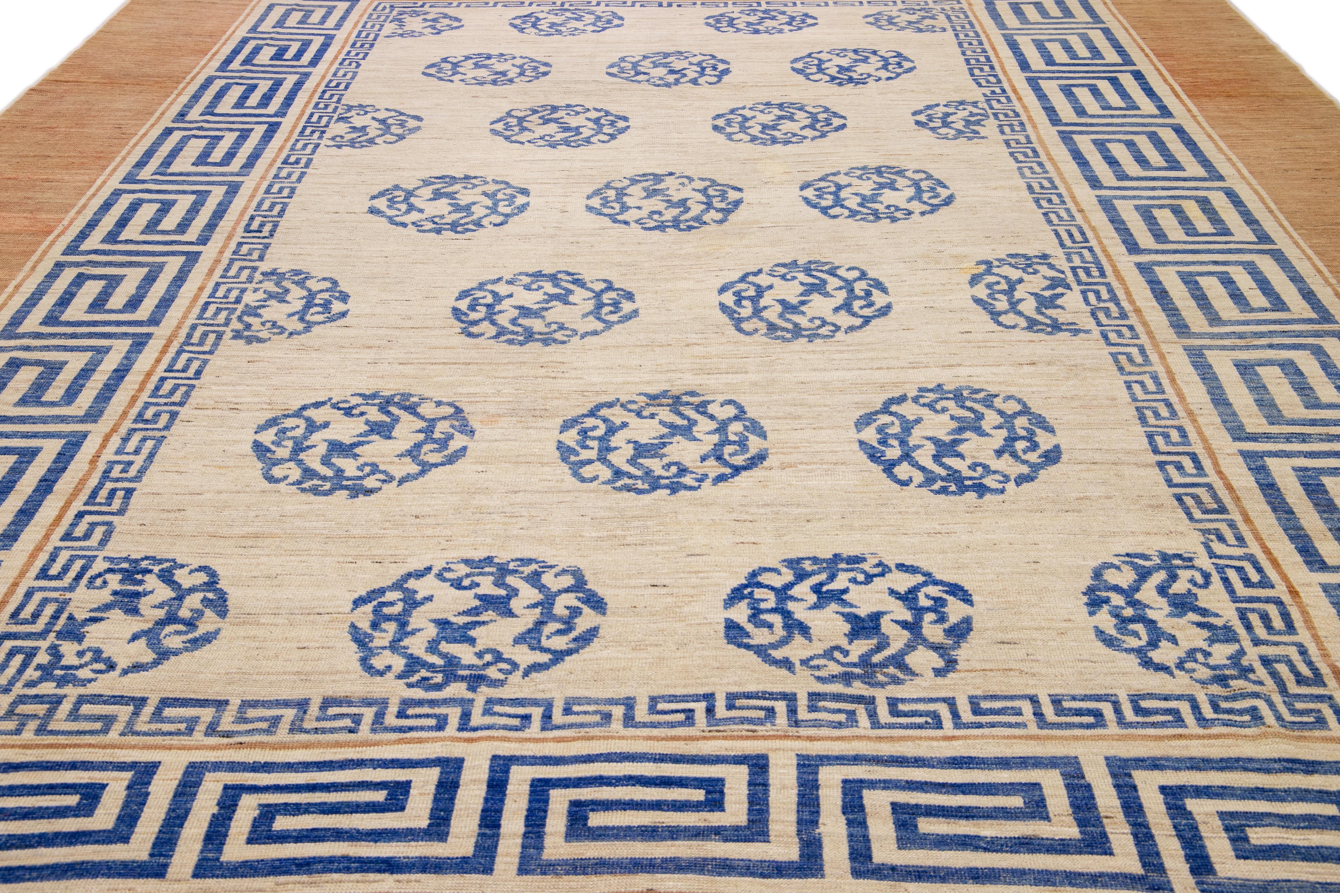 blue greek key rug