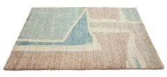 Modern Handmade Blue & Peach Abstract Custom Wool Rug