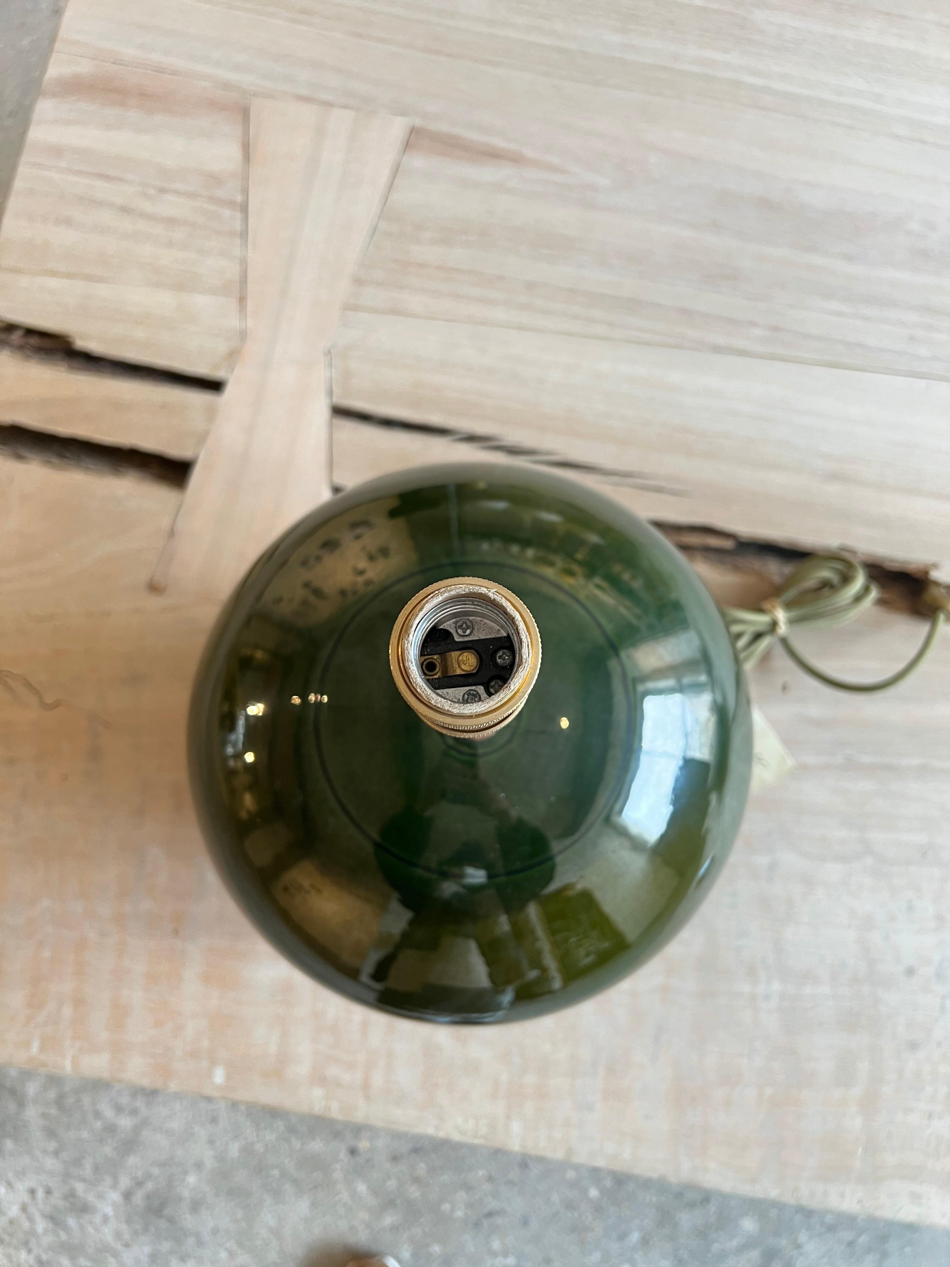 Glazed Modern Handmade Ceramic Table Side Lamp and Brass, Olive Green with Signature For Sale