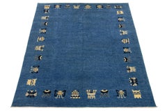 Modern Hand-Knotted Chinese Wool Rug, Navy Blue, 9'6\" x 12'8\"