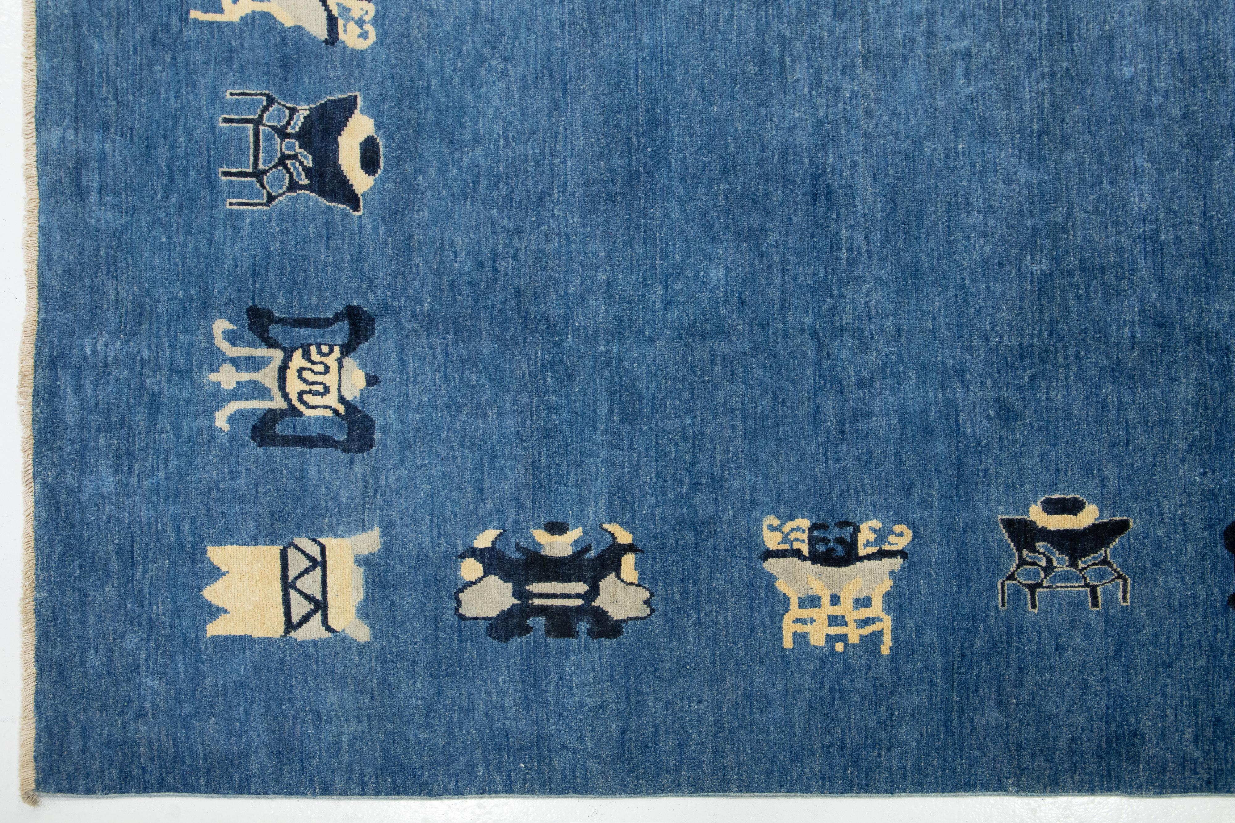 Laine Tapis moderne en laine de style chinois fait à la main en bleu en vente