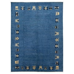 Modern Handmade Chinese Style Wool Rug In Blue