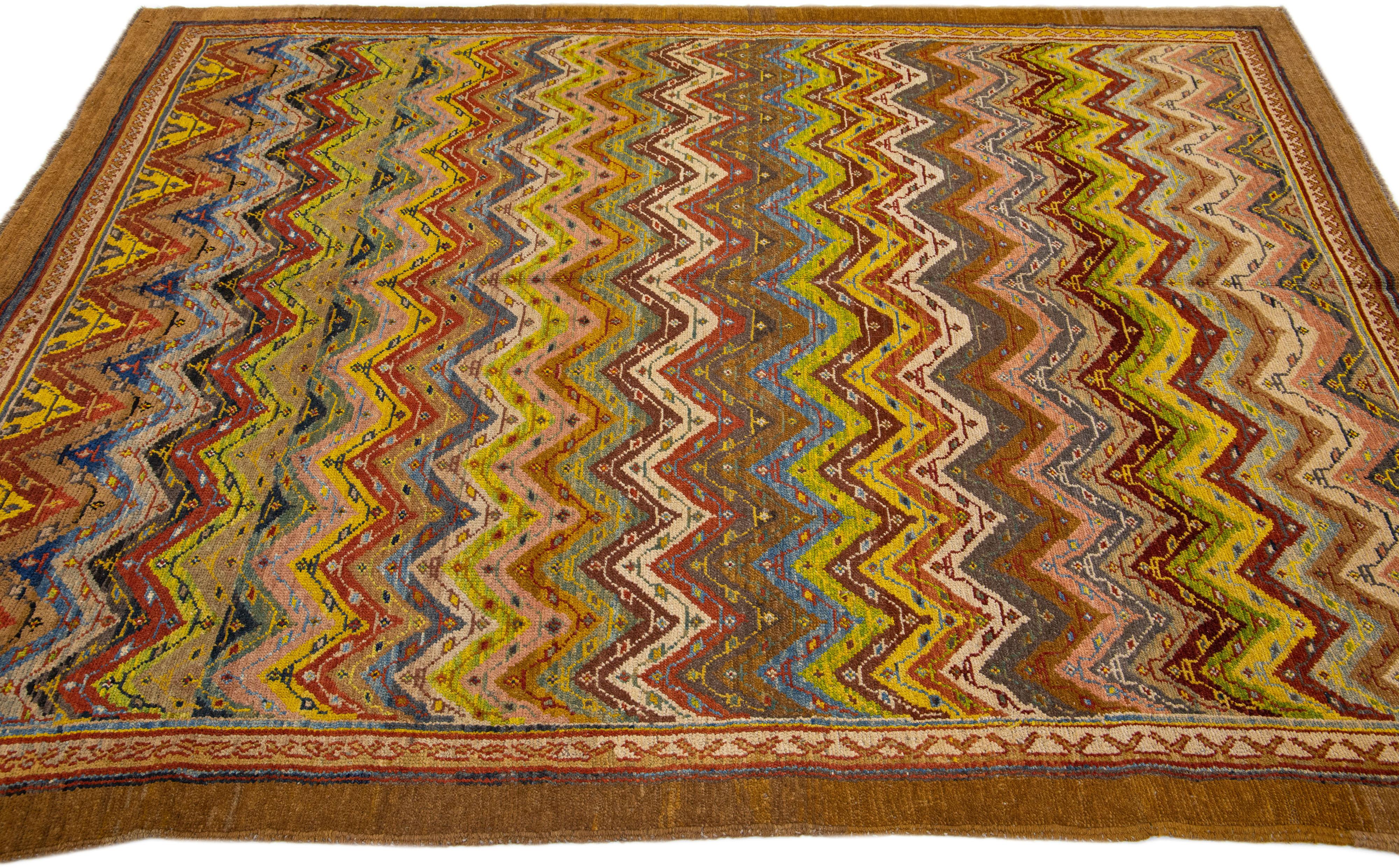 Afghan Modern Handmade Deco Wool Rug with Multicolor Design For Sale