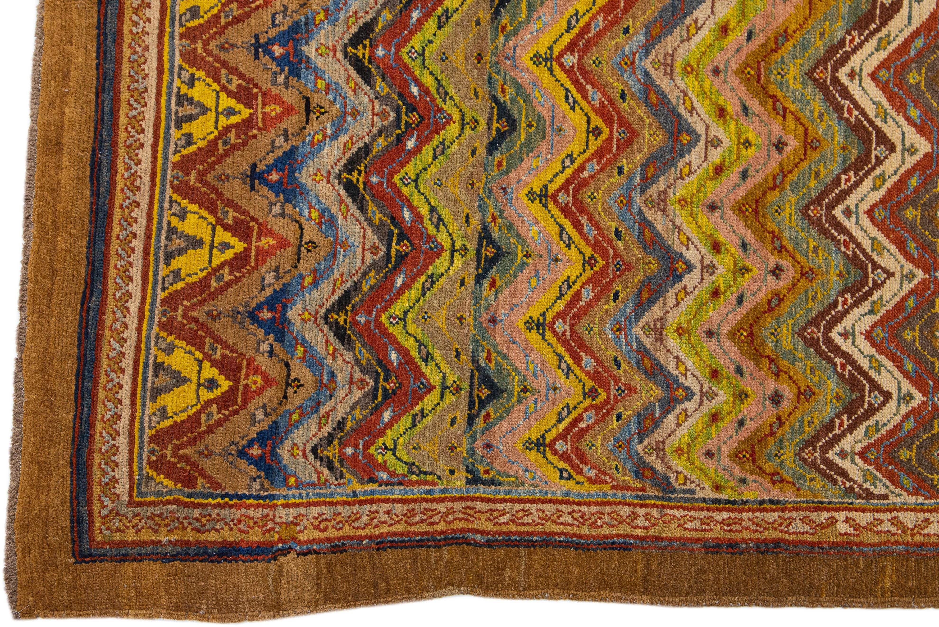 Hand-Knotted Modern Handmade Deco Wool Rug with Multicolor Design For Sale