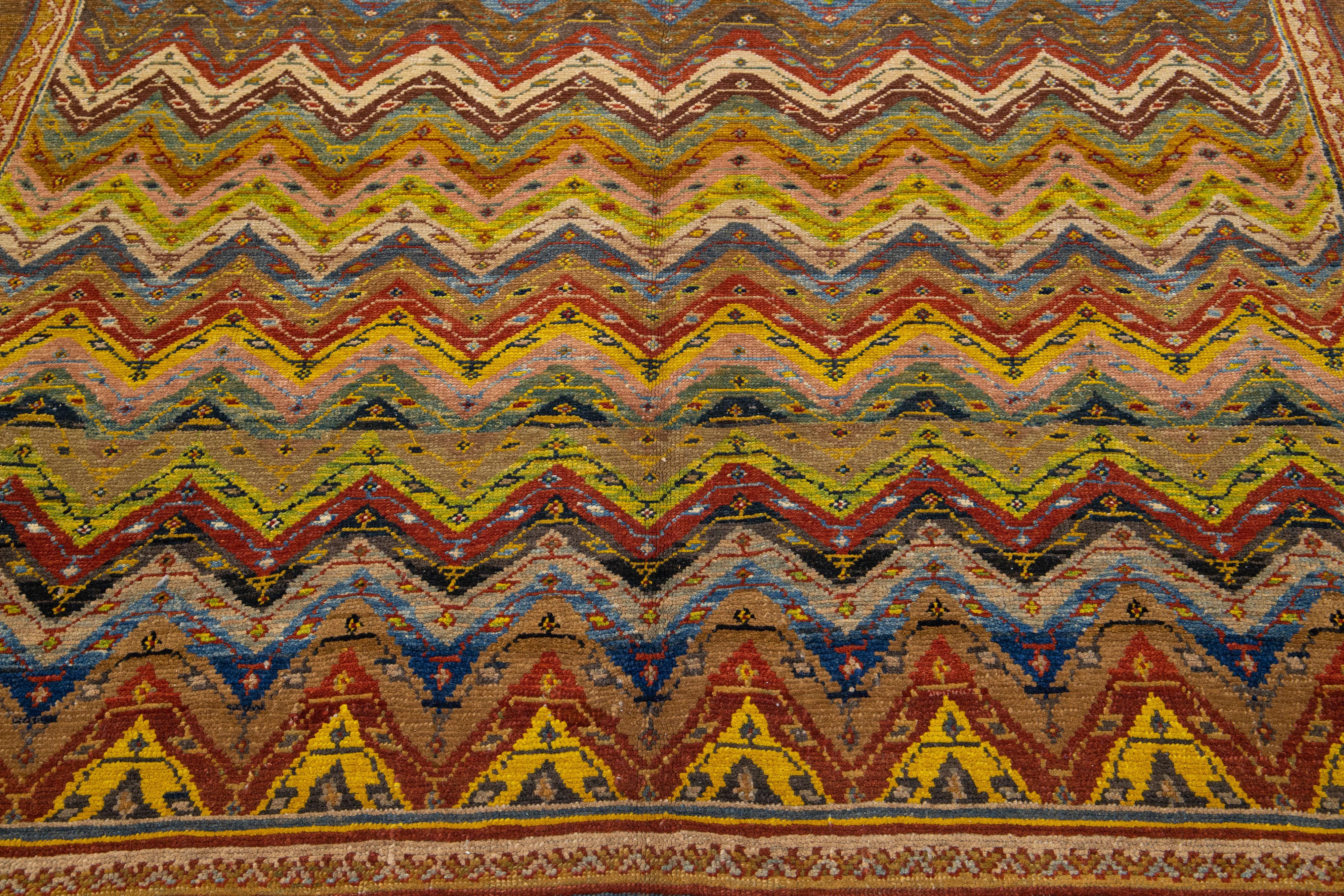 Modern Handmade Deco Wool Rug with Multicolor Design In New Condition For Sale In Norwalk, CT