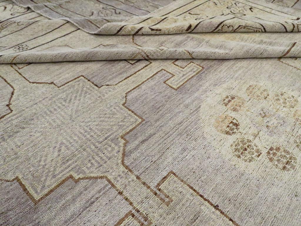 Wool Modern Handmade Khotan Large Room Size Carpet in Grey Purple