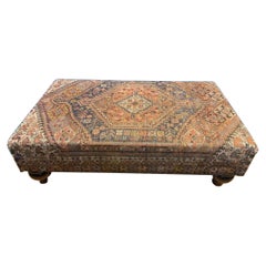 Modern Handmade English Ottoman Upholstered in Turkish Carpet with Bun Feet
