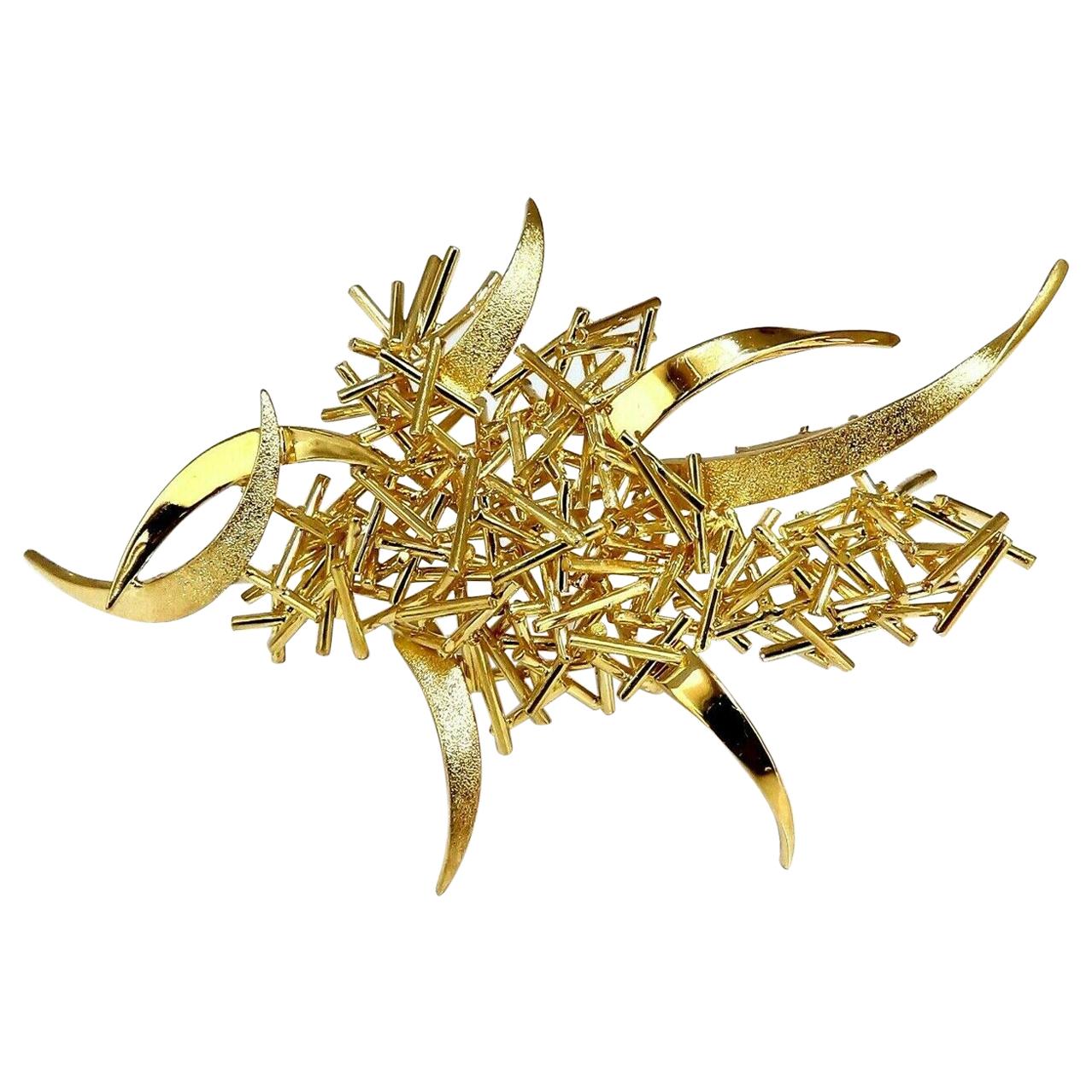 Modern Handmade Fused Gold Sticks Pin 18 Karat