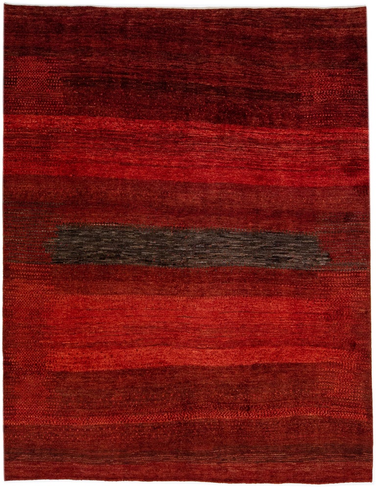 Modern Handmade Gabbeh Style Red Wool Rug with Abstract Pattern For ...