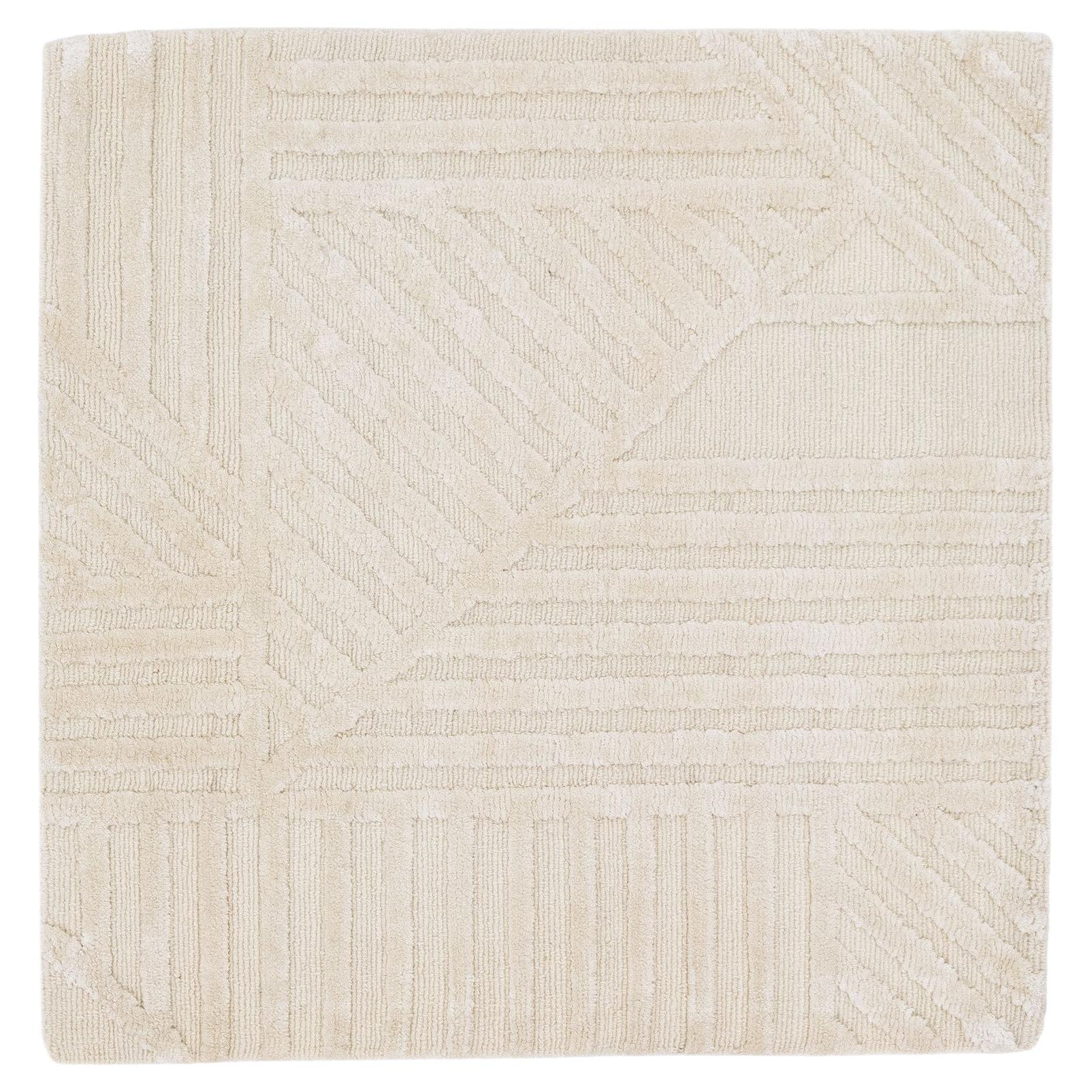 Tappeto moderno fatto a mano geometrico personalizzato in lana beige