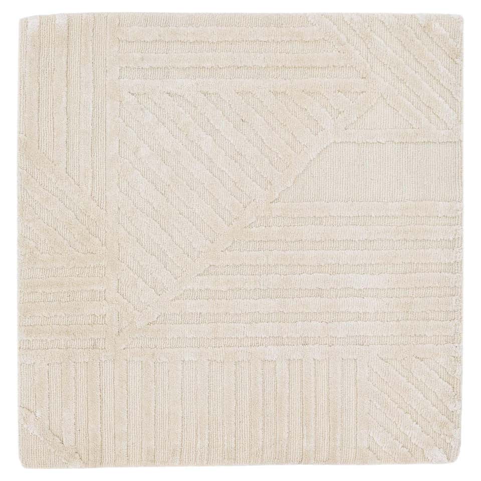 Modern Handmade Geometric Custom Beige Wool Rug For Sale at 1stDibs