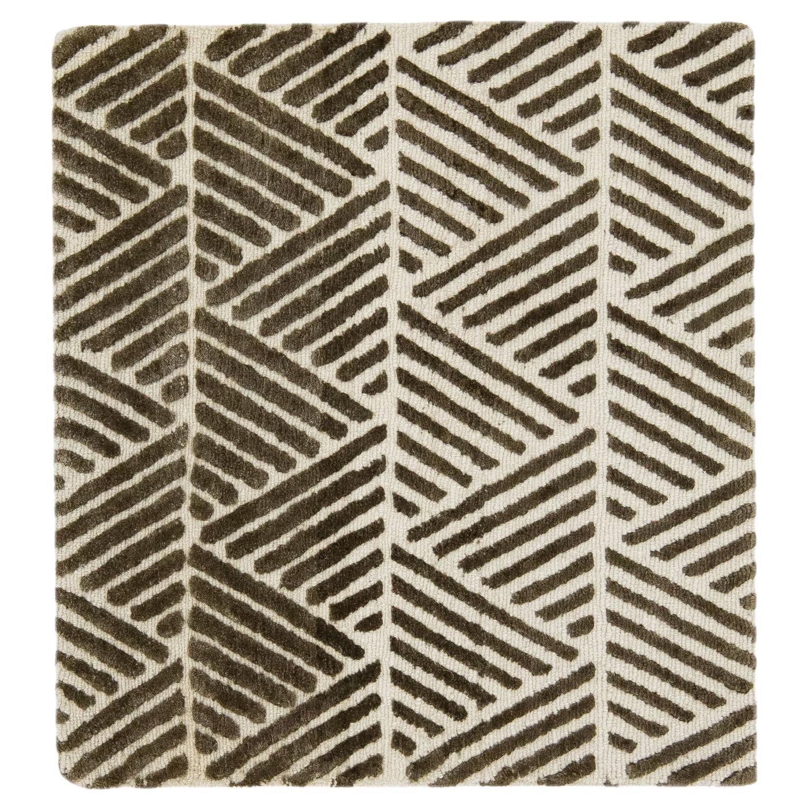 Modern Handmade Geometric Custom Brown Wool Rug For Sale