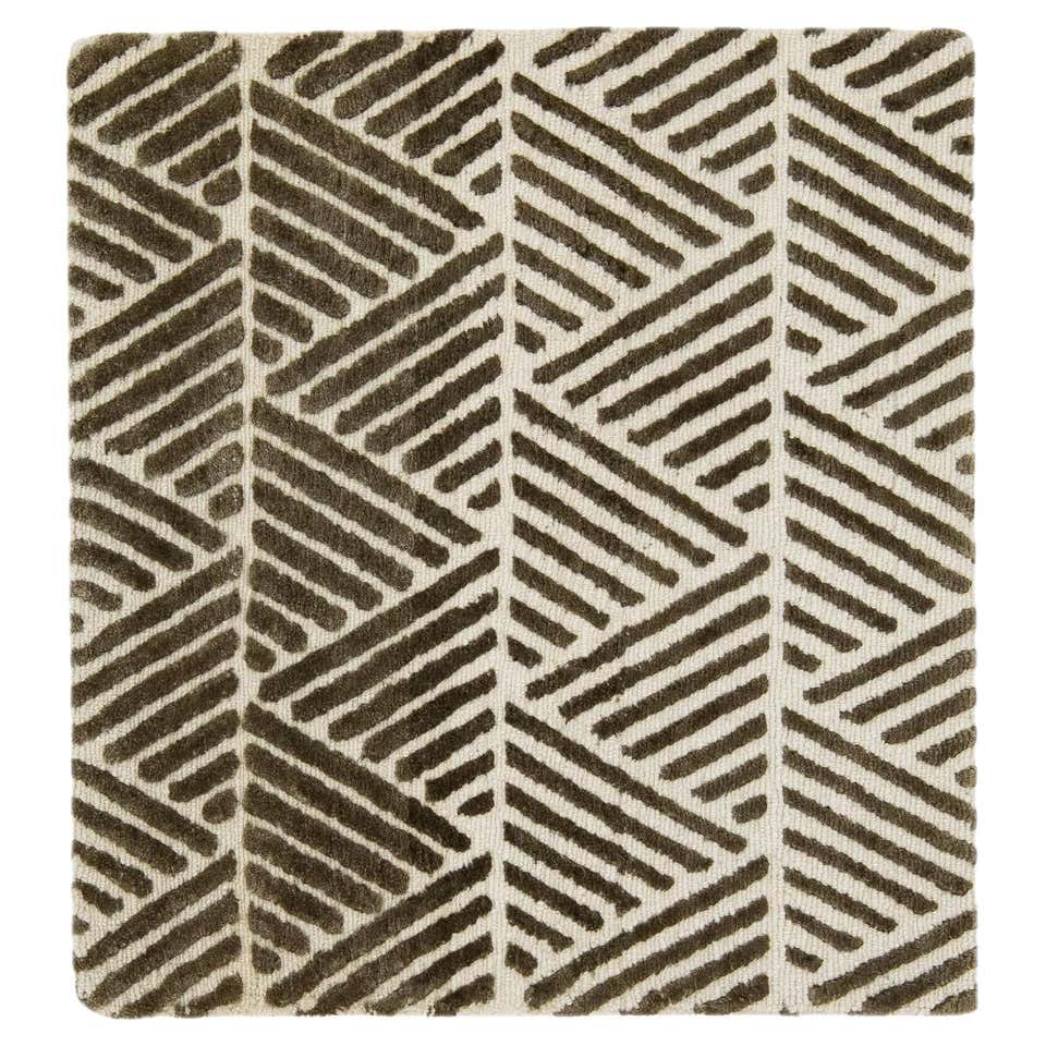 Rug and Kilim’s Modern Custom Rug Sample in Brown and Gold Geometric ...