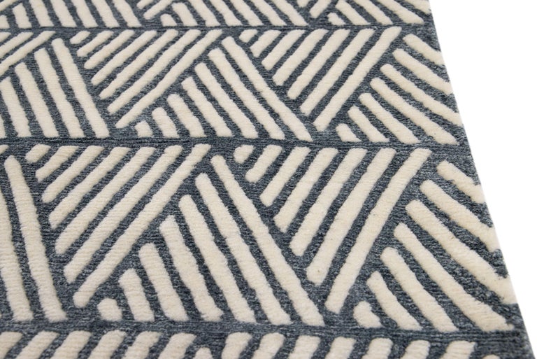 Modern Handmade Geometric Custom Gray Wool Rug For Sale at 1stDibs