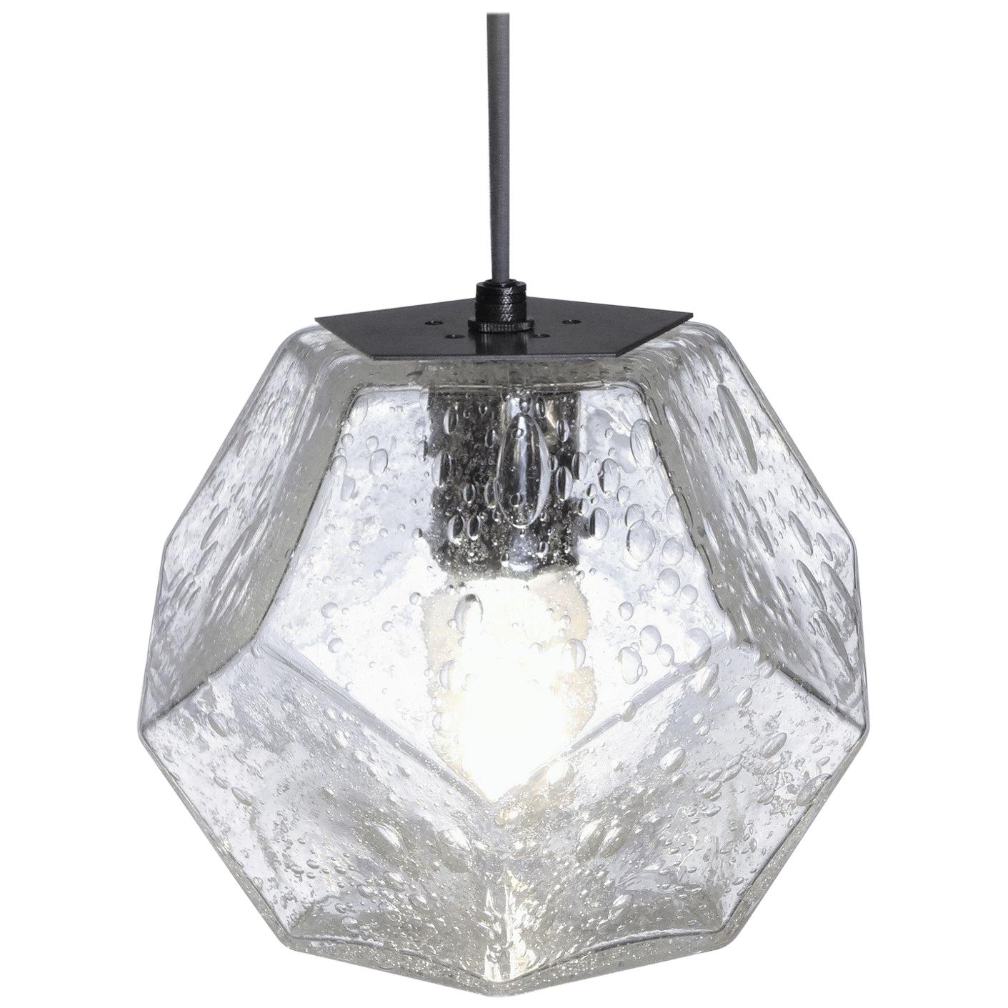 Modern Handmade Glass Lighting, Hedron Series Pendant in Bubbled Glass For Sale