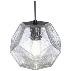 Lampe à suspension moderne en verre bullé de la série Hedron, fabriquée à la main