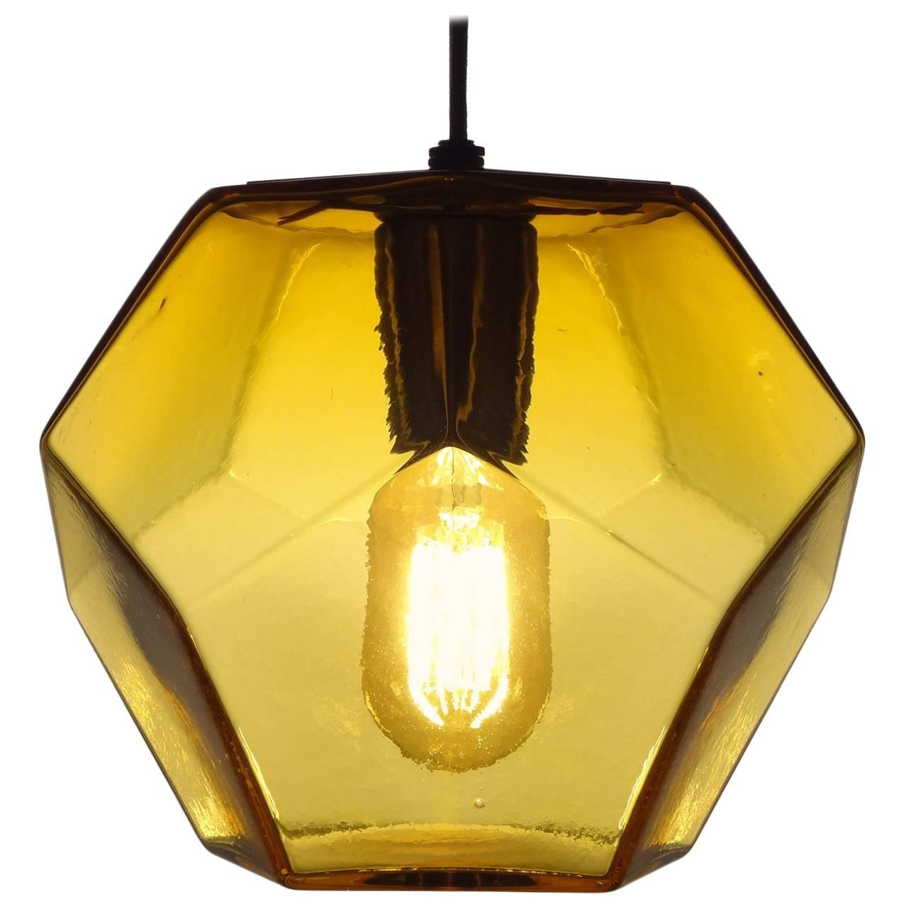 Modern Handmade Glass Lighting - Hedron Series Pendant in Gold, Customizable For Sale