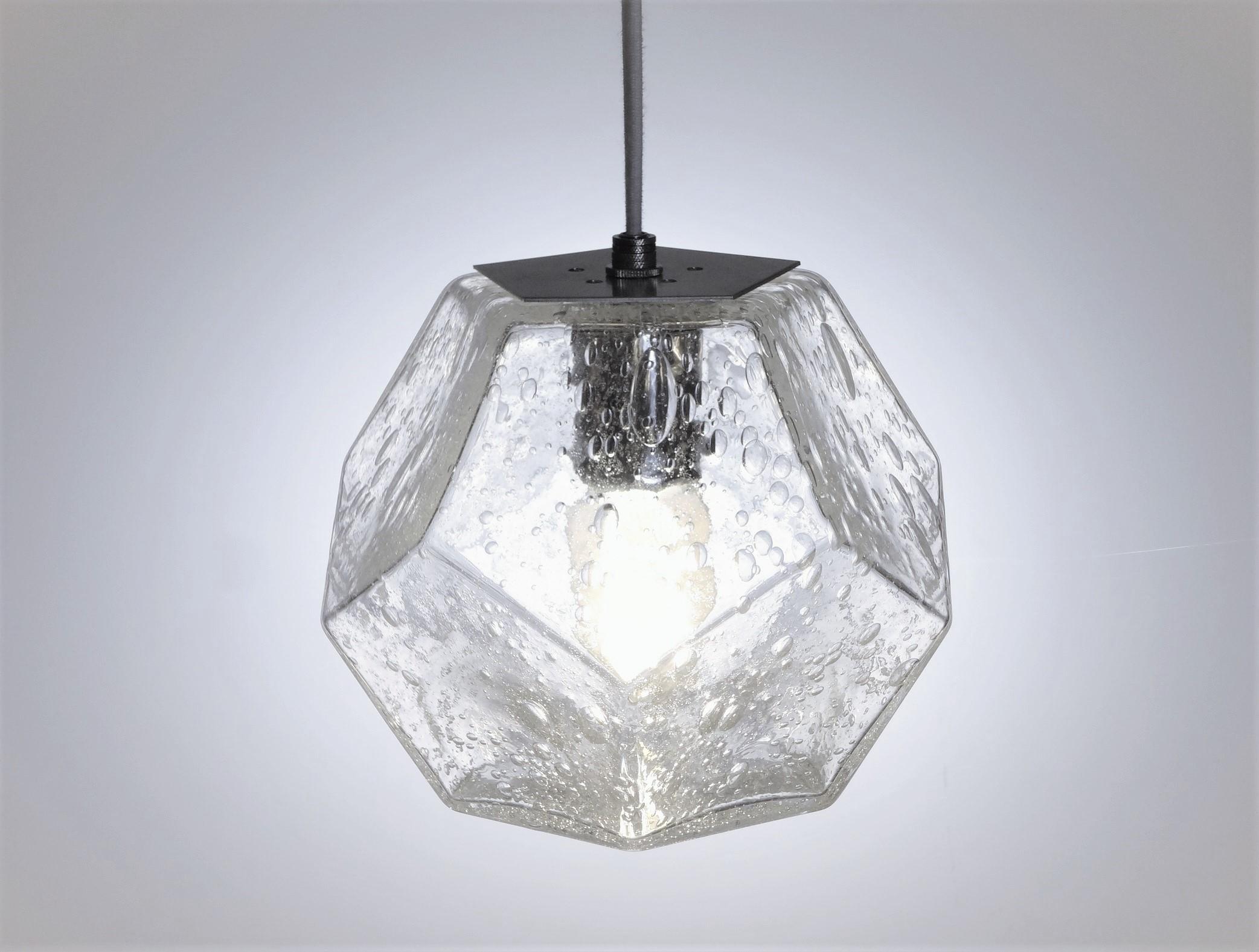 Blown Glass Modern Handmade Glass Lighting, Hedron Series Pendant in Grey, Customizable For Sale