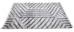 Modern Handmade Gray Geometric Wool & Cotton Custom Rug