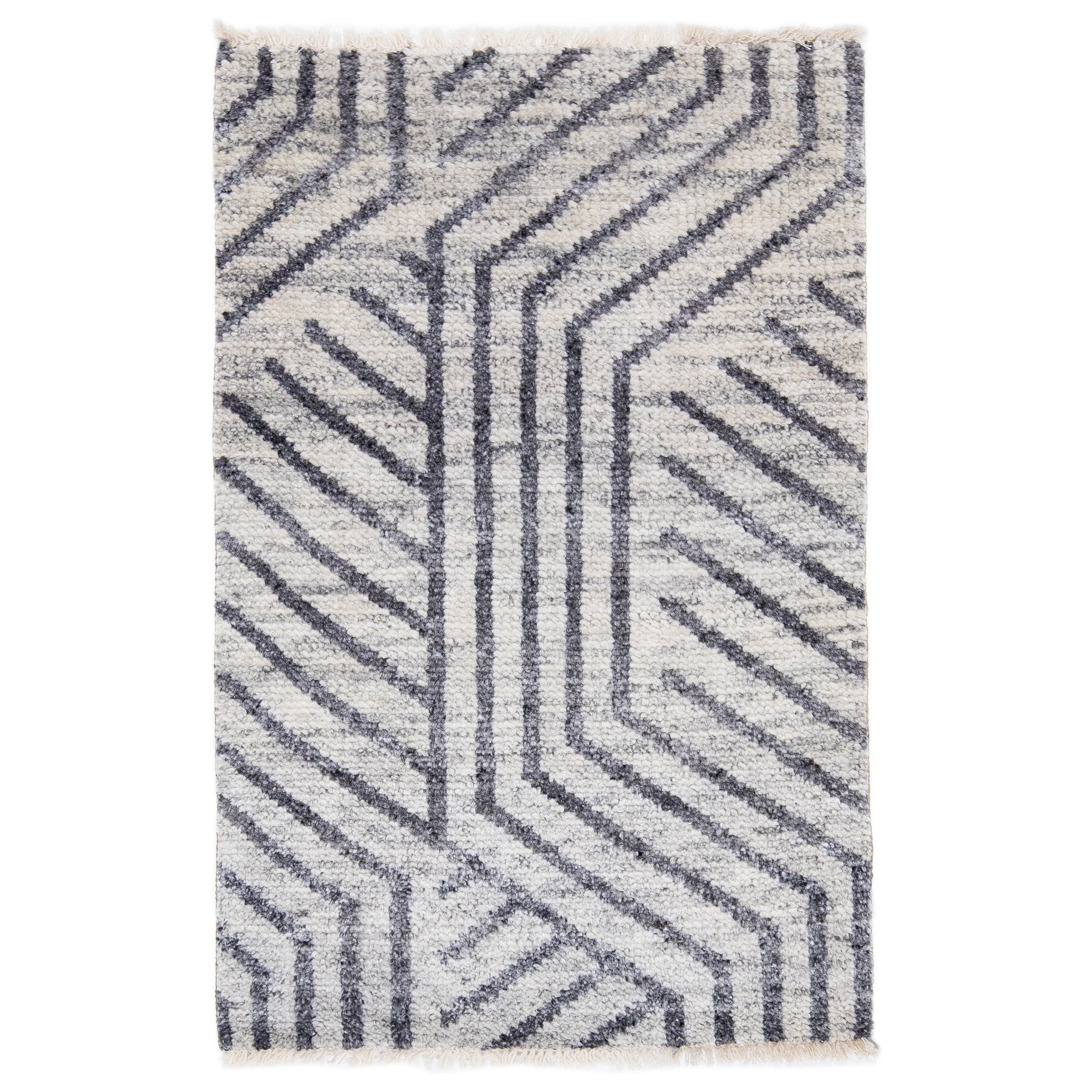 Tapis moderne géométrique gris en laine et coton fait à la main, fait sur mesure