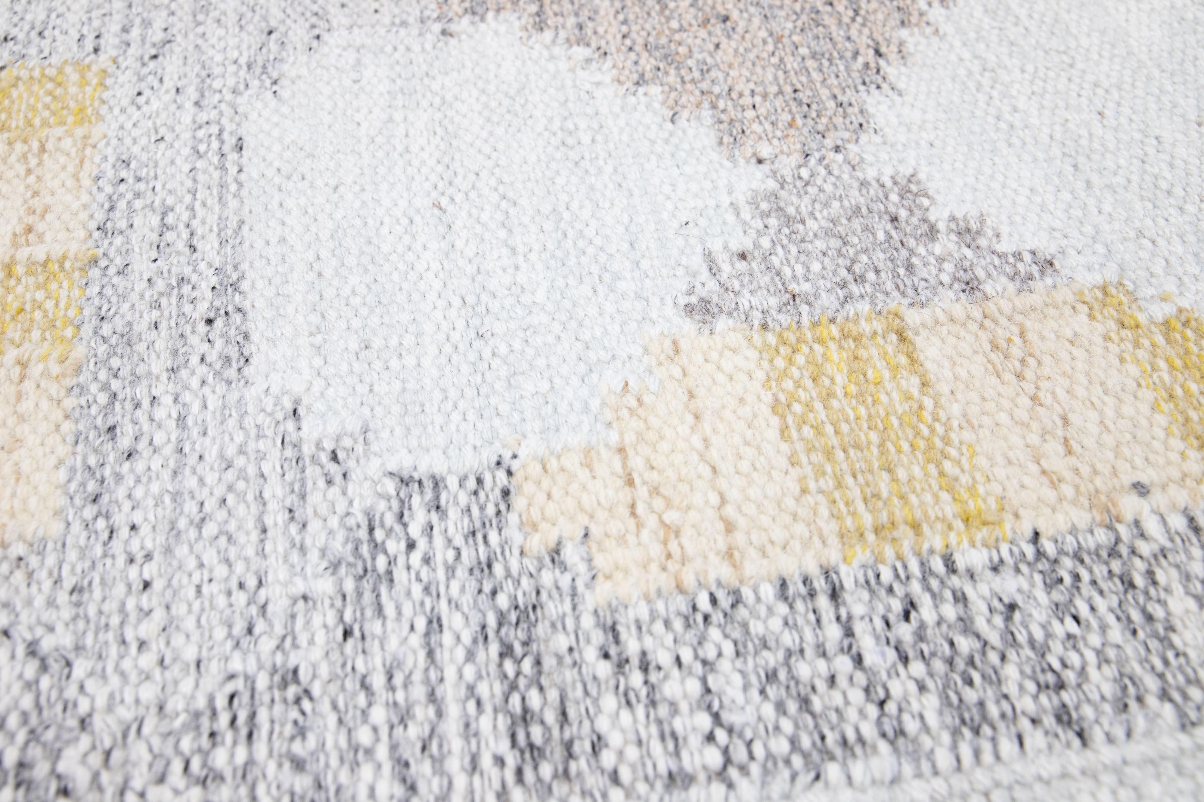 Apadana's Modern Swedish Style wool custom rug. Custom sizes and colors made-to-order.

Material: Natural Wool.
Techniques: Hand-Woven.
Style: Modern Swedish.
Lead time: Approx. 15-16 weeks available.
Colors: As shown, other custom colors are
