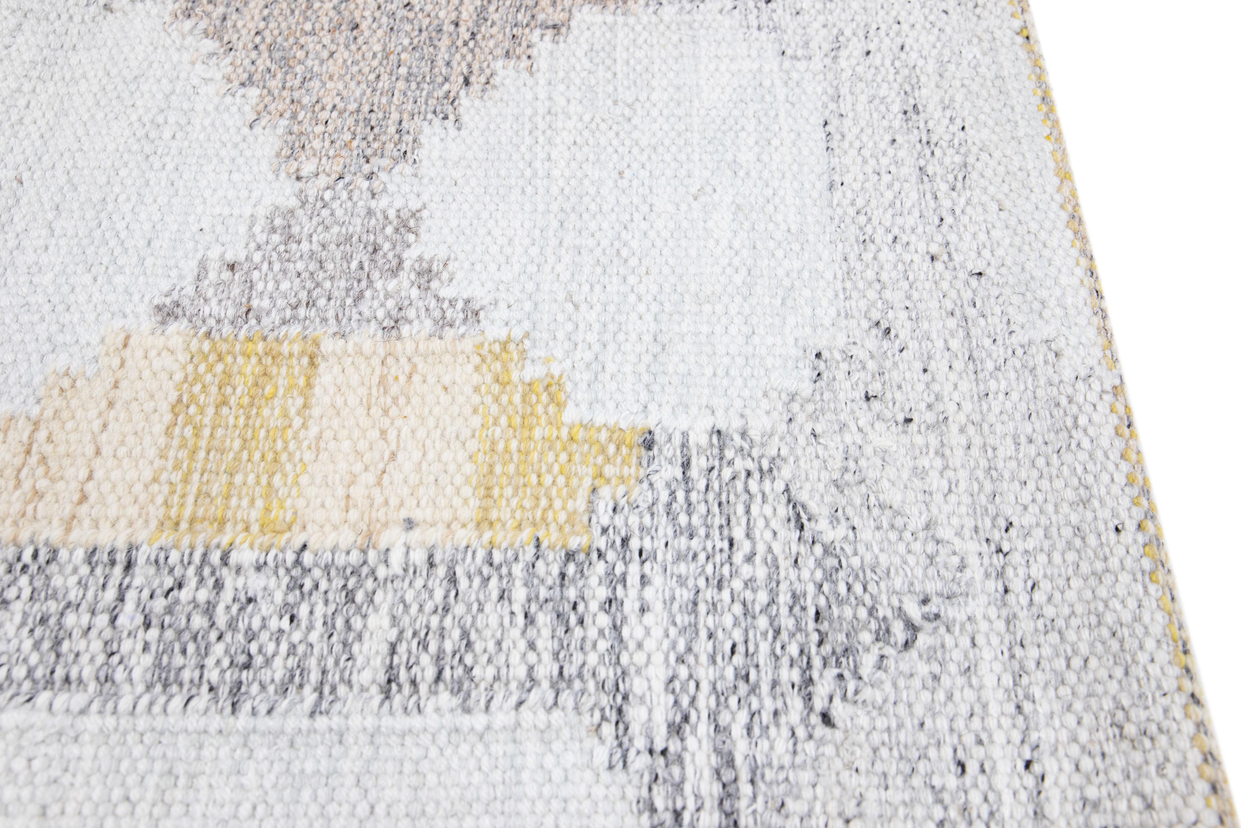 Hand-Knotted Modern Handmade Gray Swedish Style Custom Wool Rug For Sale