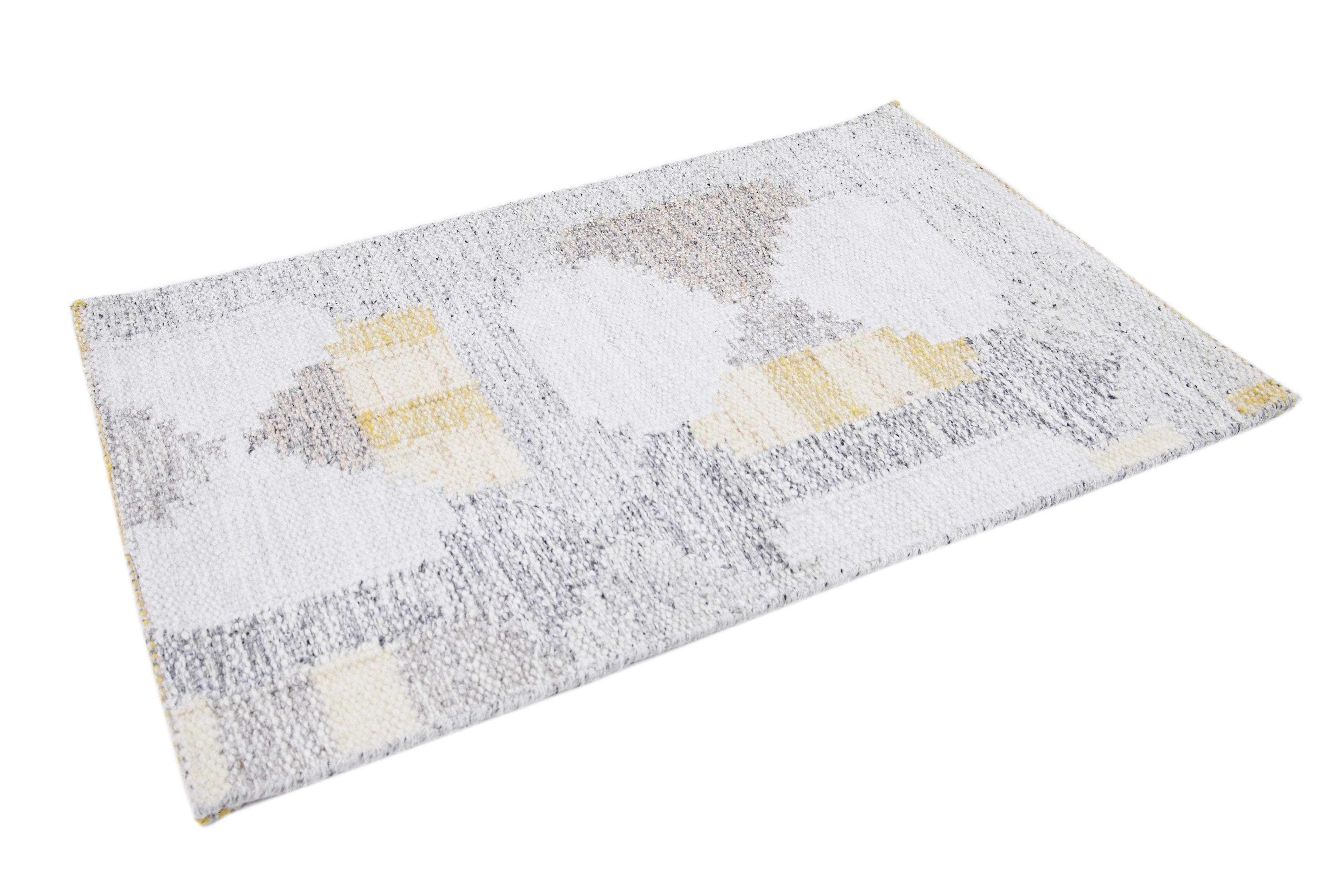 Modern Handmade Gray Swedish Style Custom Wool Rug In Distressed Condition For Sale In Norwalk, CT