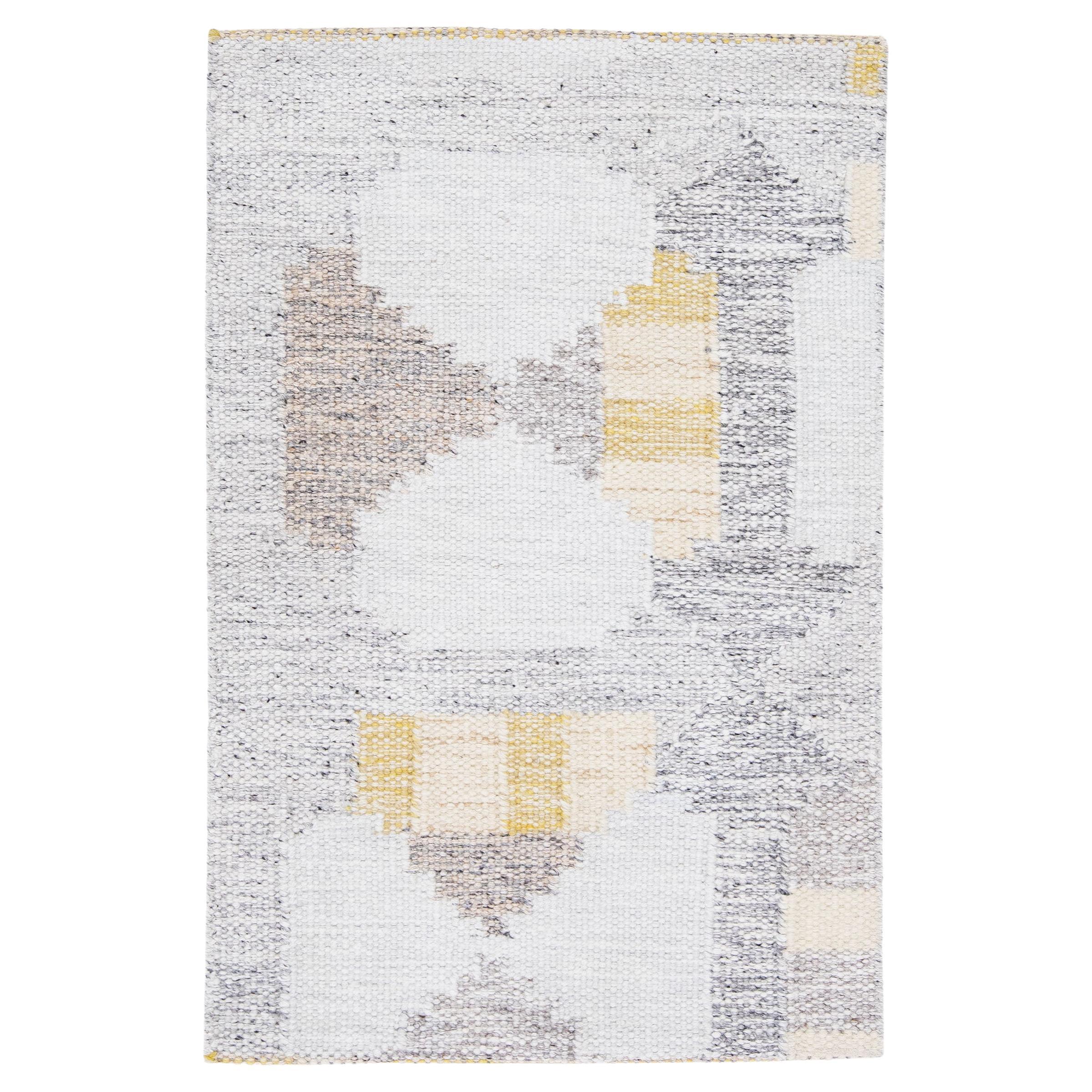 Tapis moderne en laine fait main, gris, de style sudois et personnalis