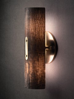 Modern Handmade Half-Round Wall Sconce Linen Micarta, Blackened Brass by Mutuus