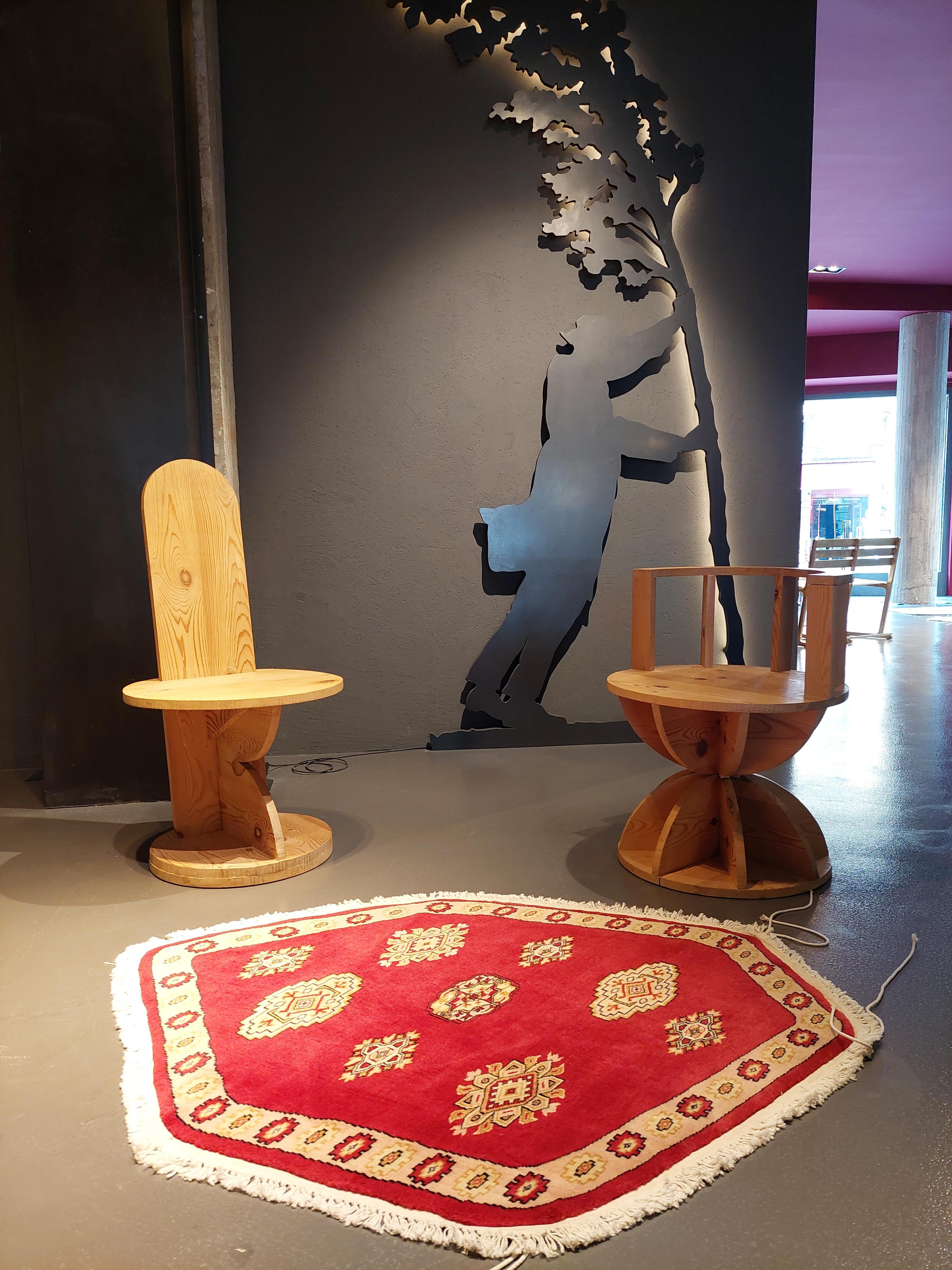 Italian Modern Handmade Hardwood Chair Mario Ceroli 20th Century Sculpture For Sale