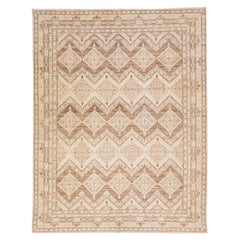 Modern Handmade Indian Peshawar Wool Rug with a Beige Geometric Motif