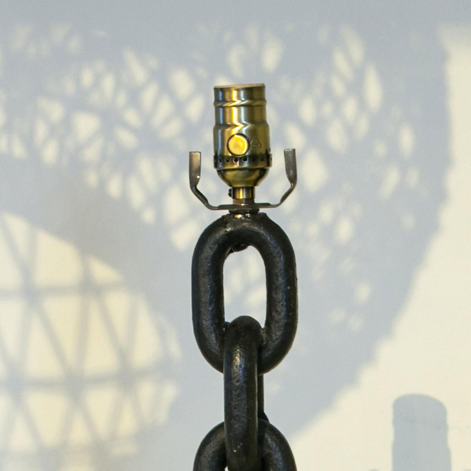 Hammered Vintage Handmade Iron Chain Link Table Lamp with Arts and Crafts Feel.
