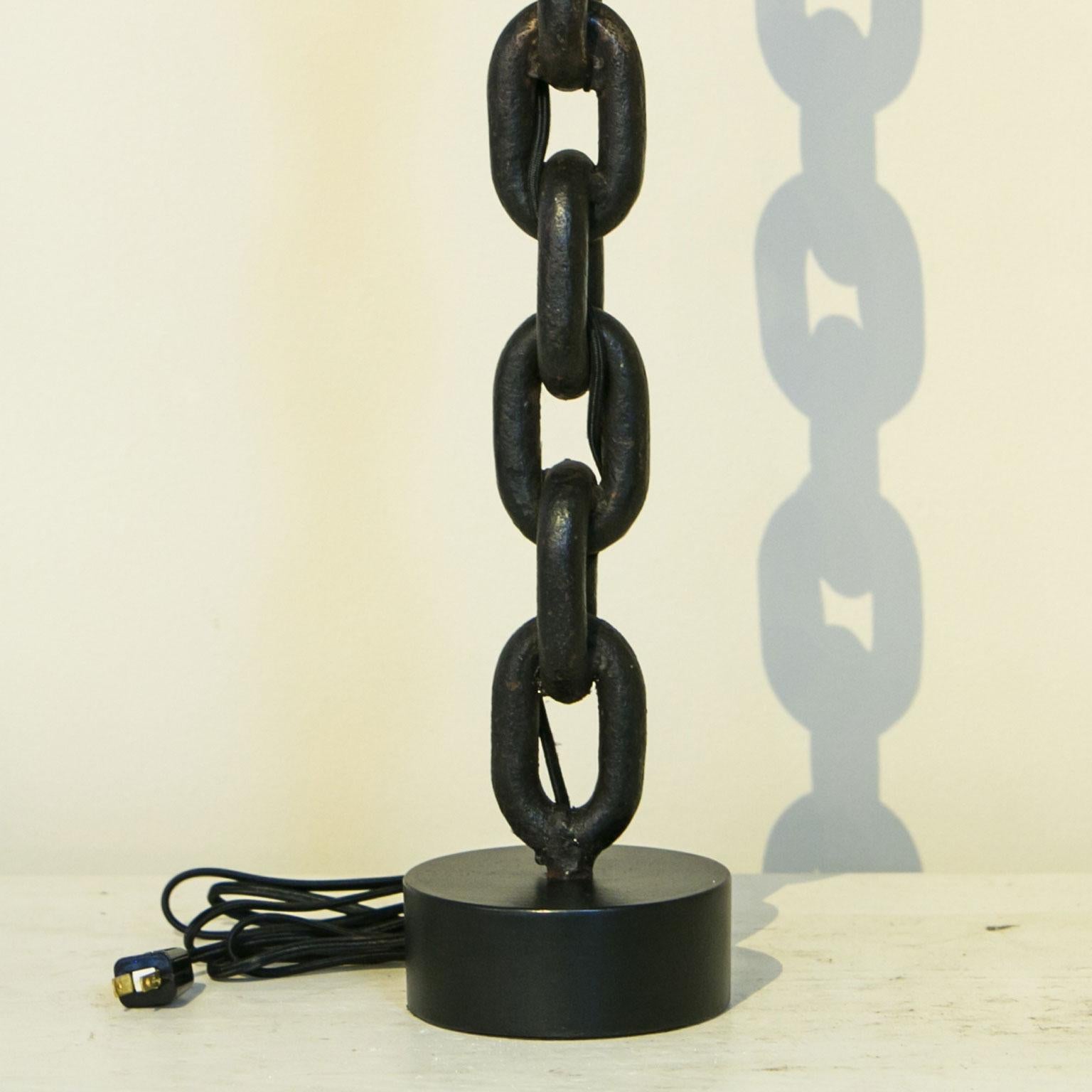 Vintage Handmade Iron Chain Link Table Lamp with Arts and Crafts Feel. In Excellent Condition In Houston, TX