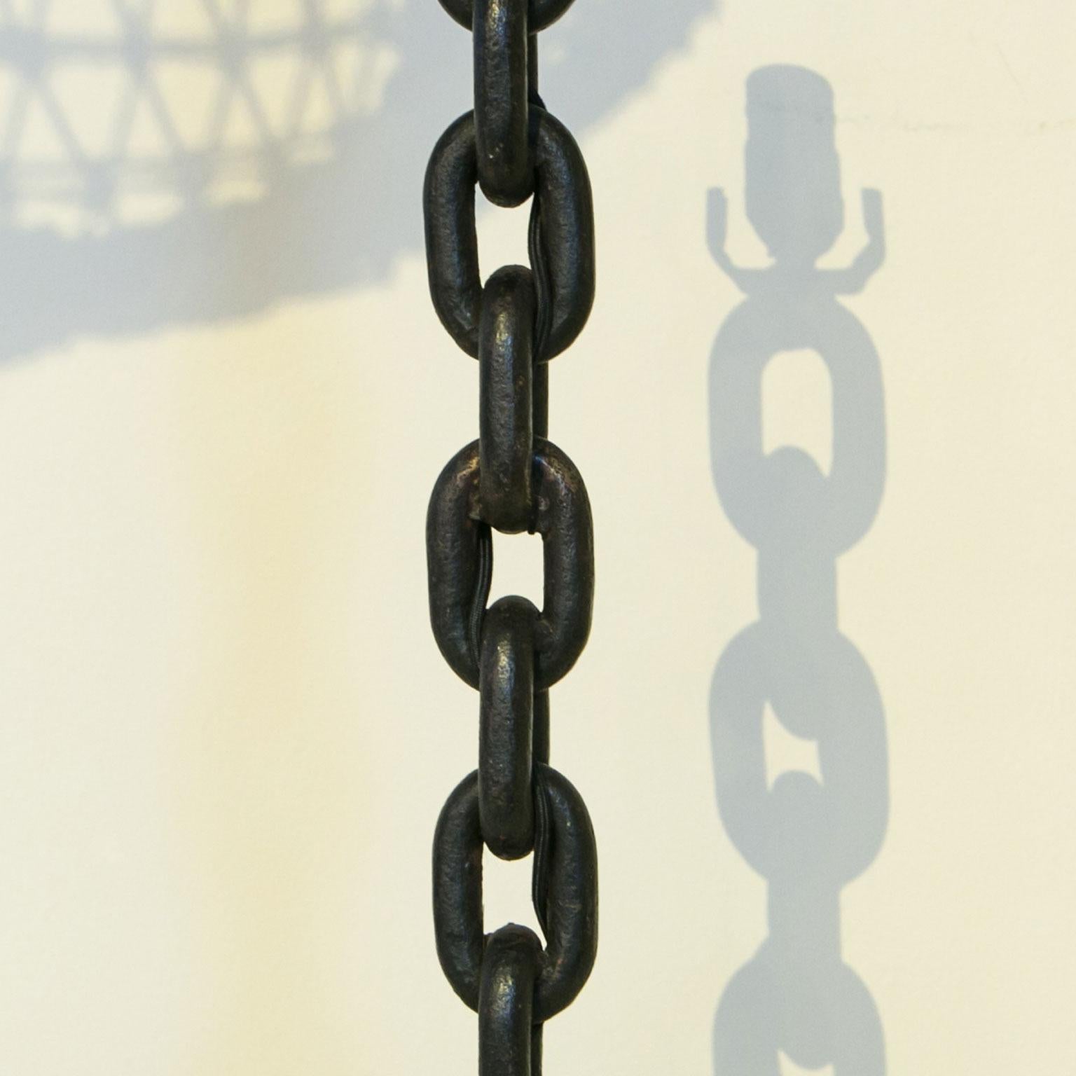 Early 20th Century Vintage Handmade Iron Chain Link Table Lamp with Arts and Crafts Feel.