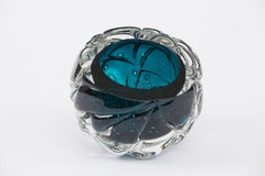 Modern Handmade Lagoon Blue with Bubbles 'Cut' Vases Made in Brooklyn