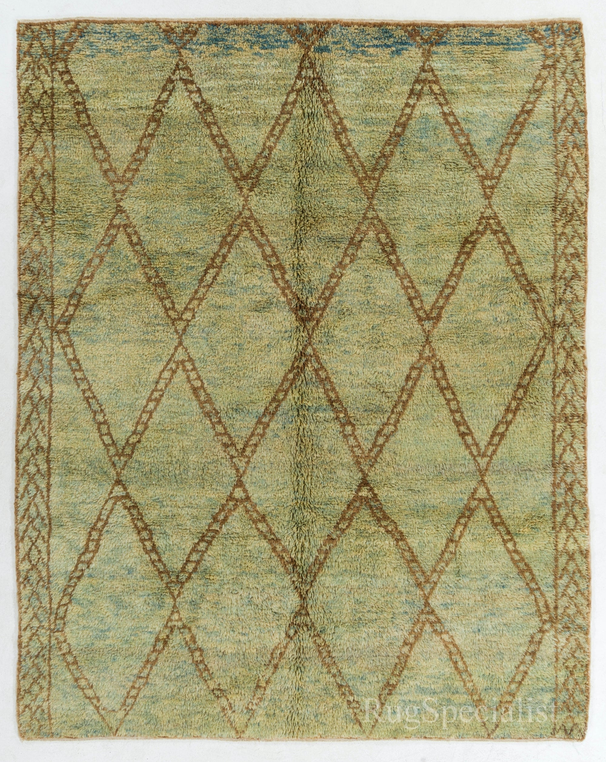 Tappeto marocchino moderno fatto a mano in Greene & Greene, Blu, Marrone. 100% lana. Personalizzato Opt.