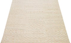 Modern Handmade Moroccan Style Wool Rug With Allover Motif In Beige