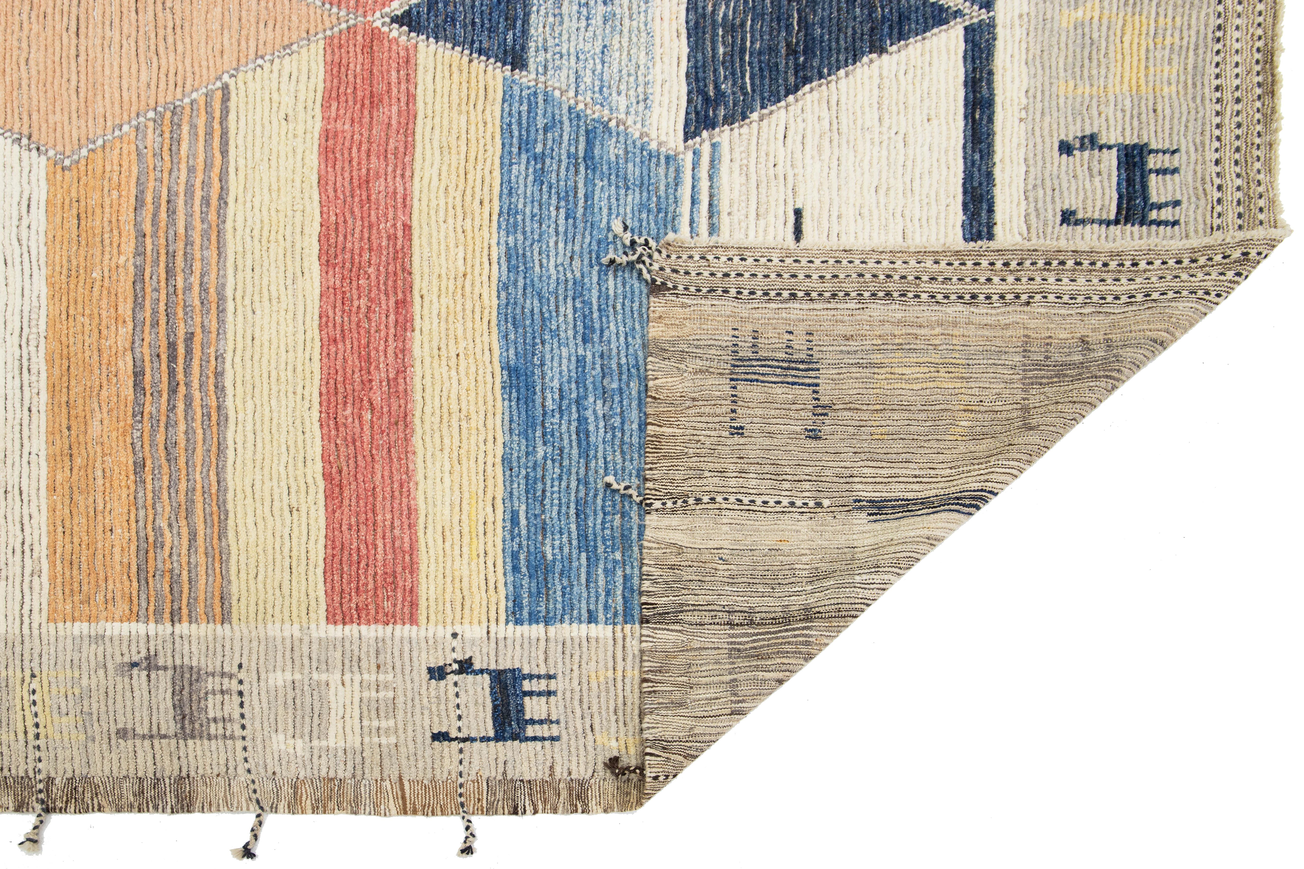 Alfombra Moderna De Lana Estilo Marroquí Hecha A Mano Con Diseño Multicolor Moderno en venta