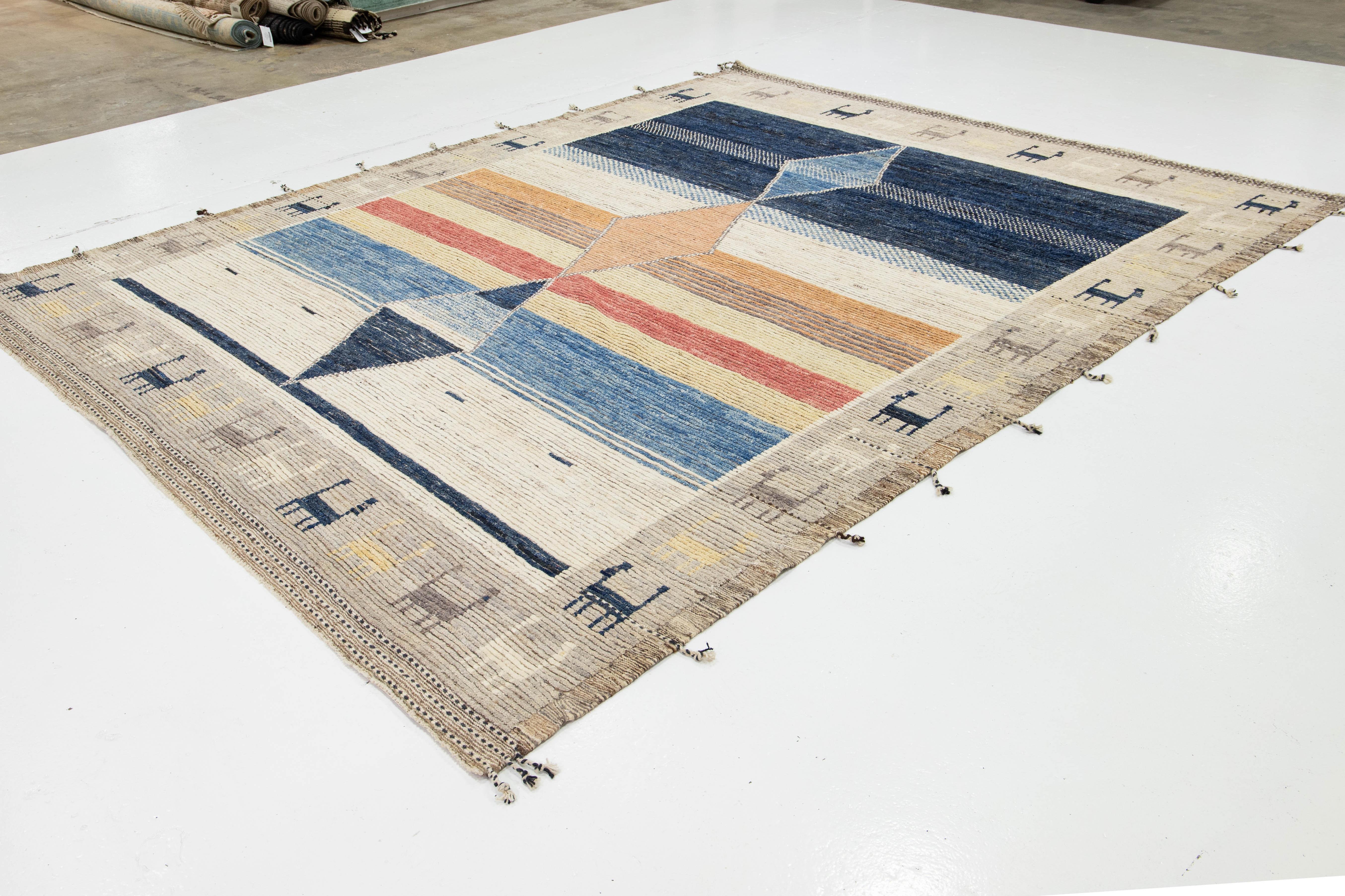 Alfombra Moderna De Lana Estilo Marroquí Hecha A Mano Con Diseño Multicolor Pakistaní en venta