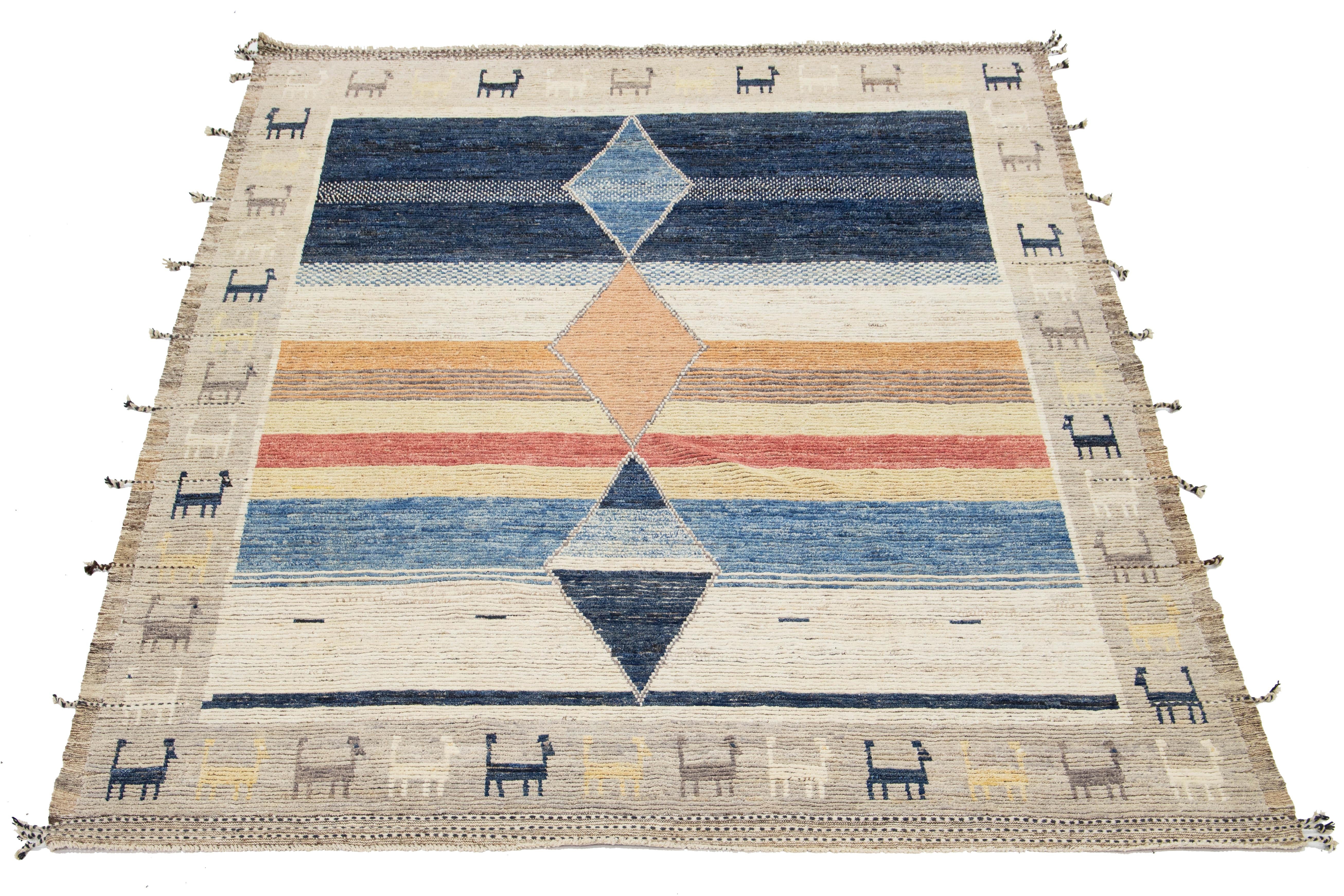 Alfombra Moderna De Lana Estilo Marroquí Hecha A Mano Con Diseño Multicolor en venta 1