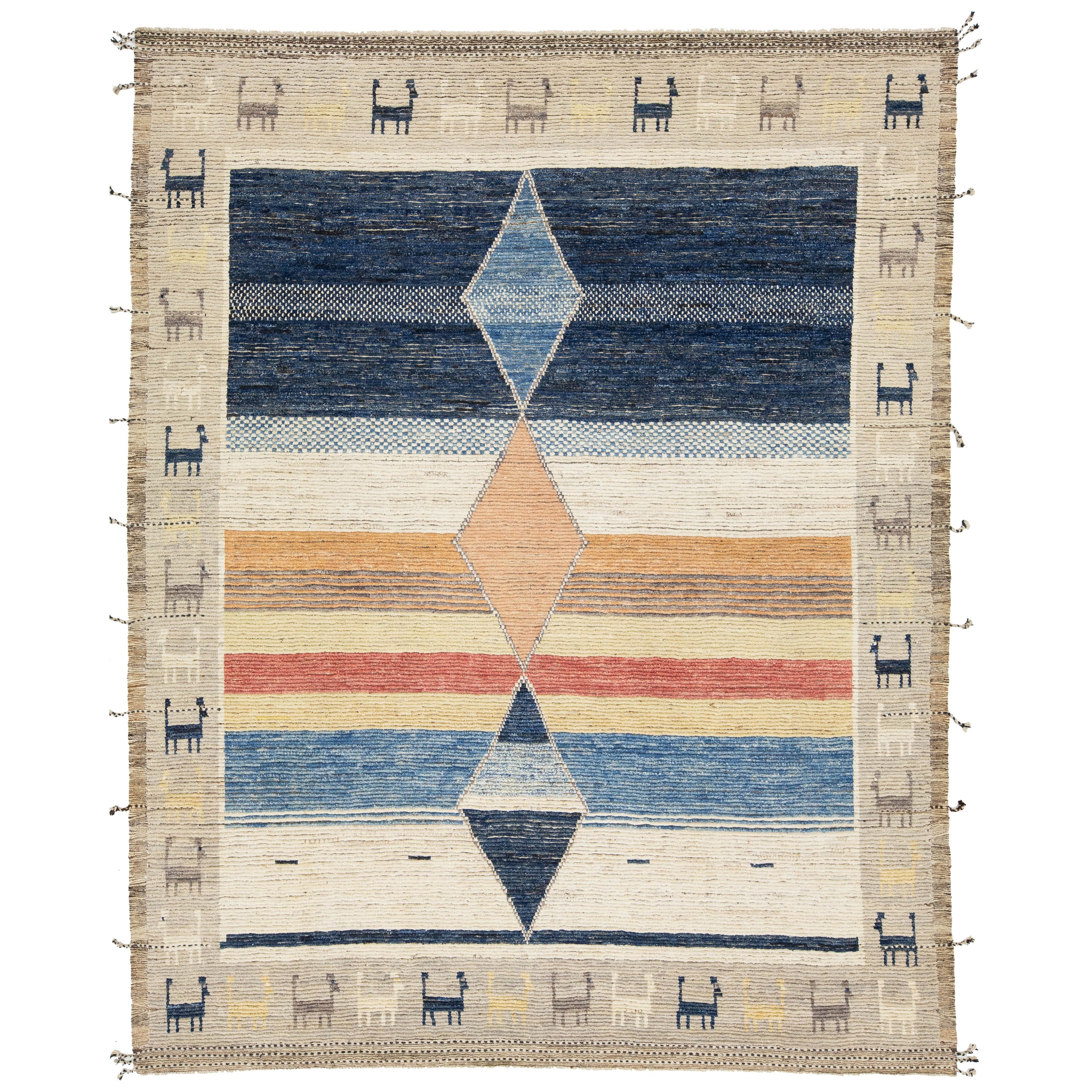 Moderner handgefertigter Wollteppich im marokkanischen Stil mit Multicolor-Design