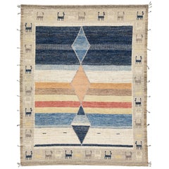 Moderner handgefertigter Wollteppich im marokkanischen Stil mit Multicolor-Design