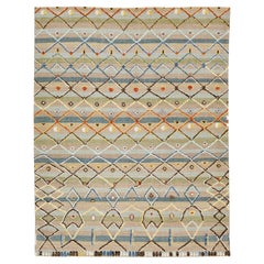 Modern Handmade Moroccan Style Wool Rug With Multicolor Tribal Design