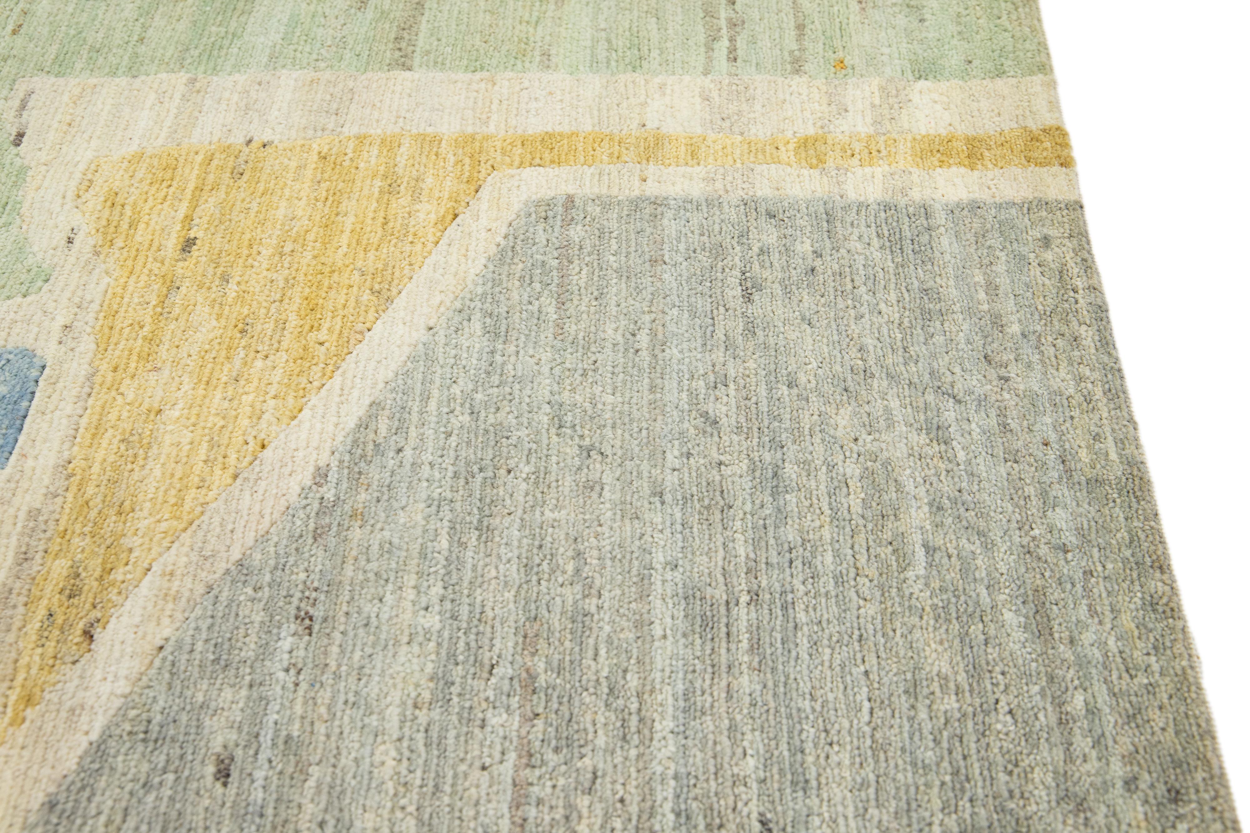 Hand-Knotted Modern Handmade Multicolor Abstract Custom Wool Rug For Sale