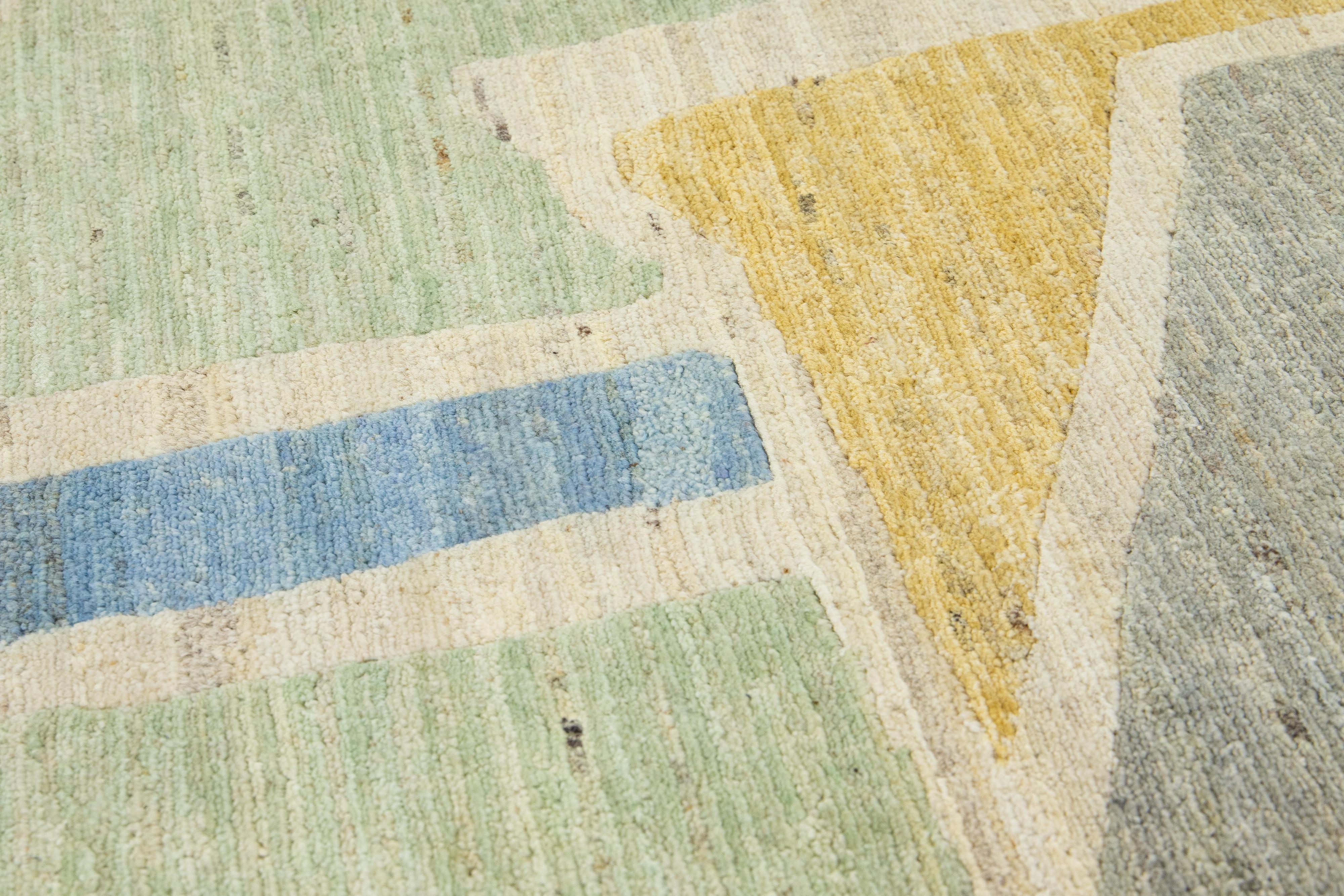 Modern Handmade Multicolor Abstract Custom Wool Rug In New Condition For Sale In Norwalk, CT