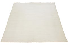 Modern Handmade Natural Beige Dhurrie Wool Rug
