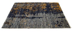 Modern Handmade Navy Blue Abstract Custom Wool Rug