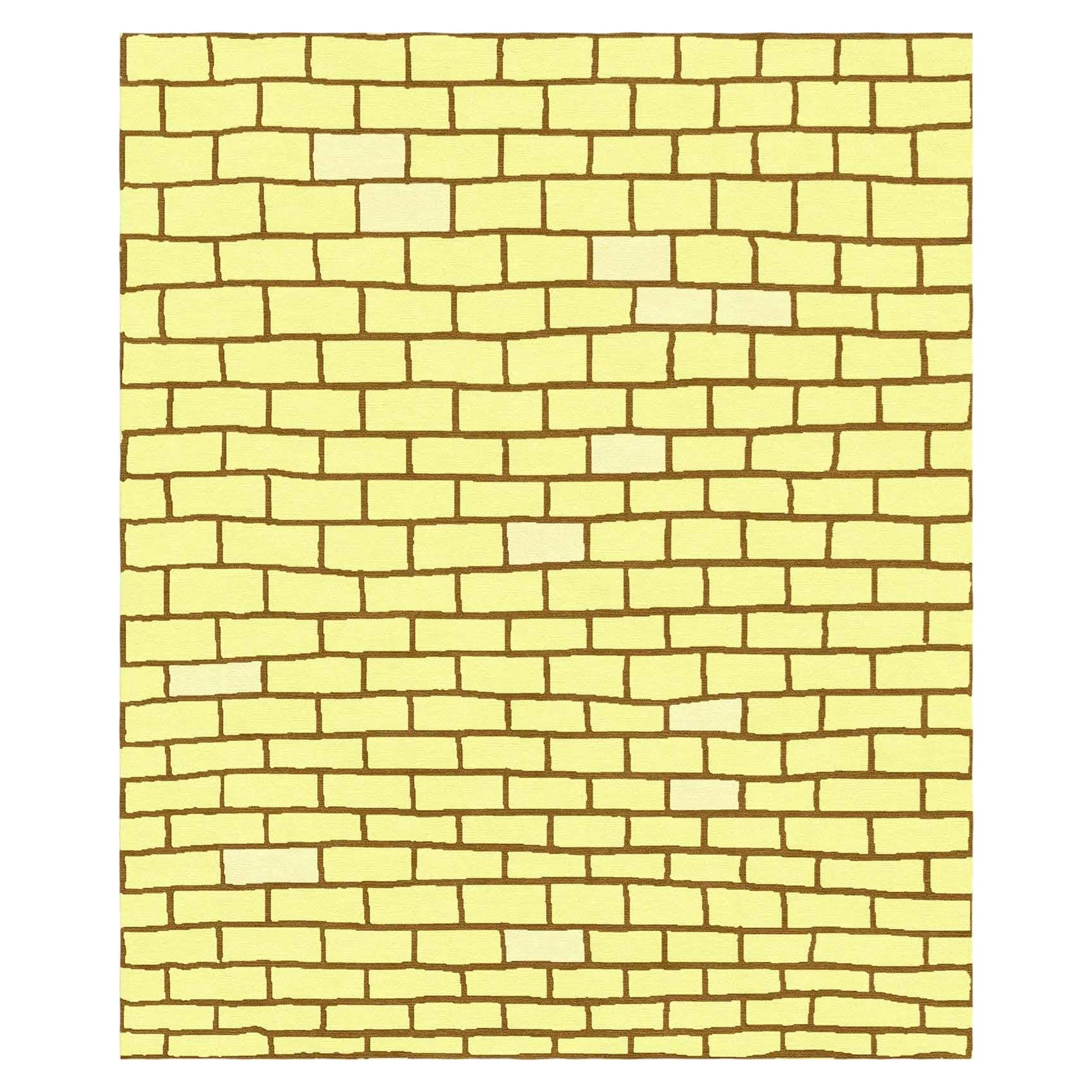 Moderner handgefertigter nepalesischer Luxus-Teppich. Backsteinmauer Butter Gelbe Wolle