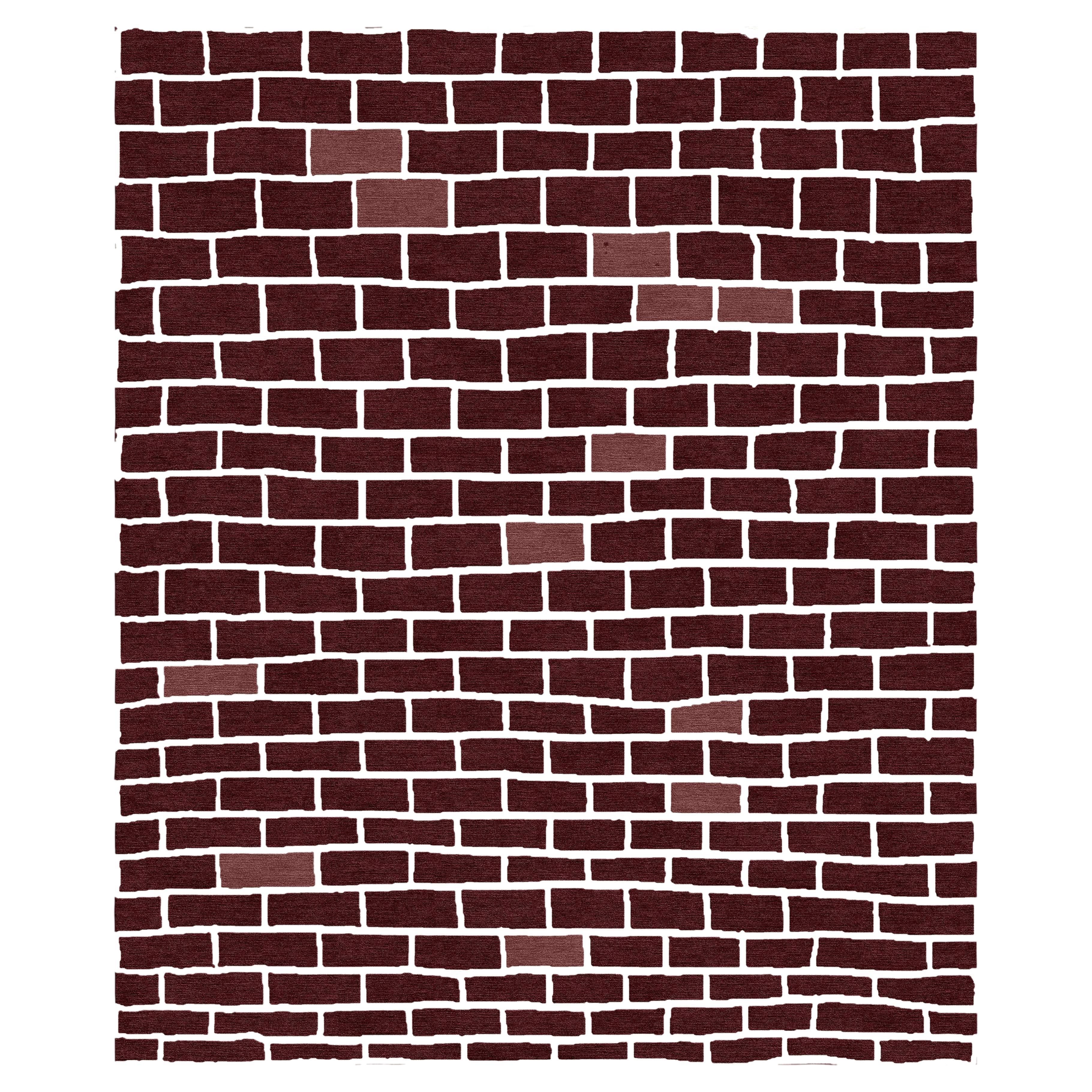 Moderner handgefertigter nepalesischer Luxus-Teppich. Backsteinmauer Dunkelbraun 
Off White Wolle