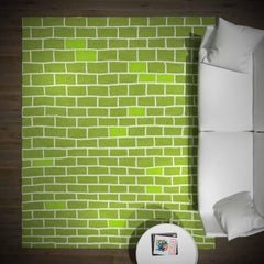 Modern Handmade Nepalese Luxury Area Rug. Brick Wall Lime Green Wool